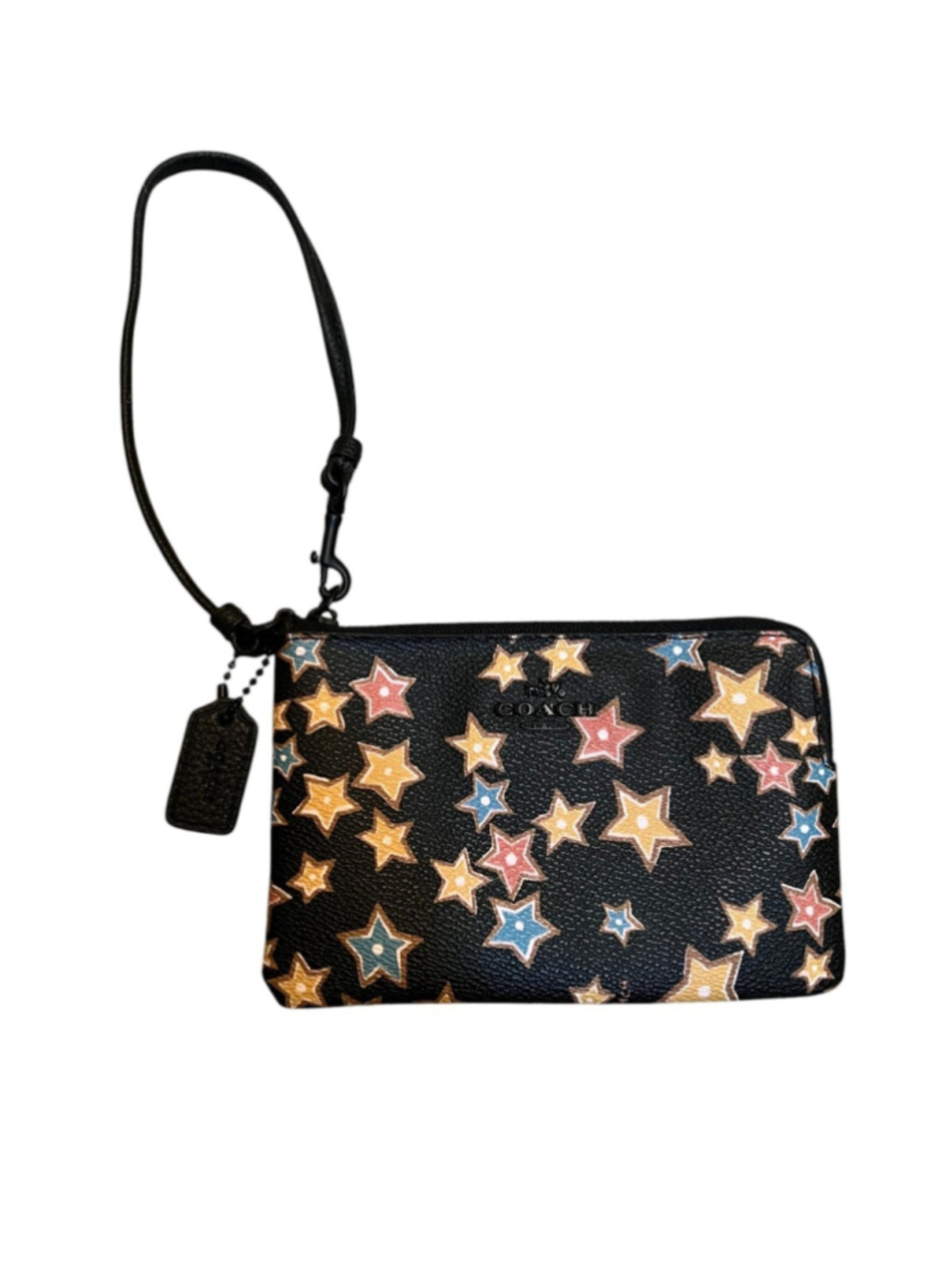 Coach Star Print Corner Zip Small Wristlet Black Colorful Holder 12058